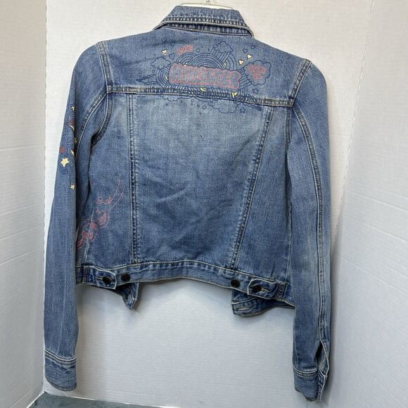 Hollister Y2K Denim Jacket Distressed Graffiti Women’s Small - Picture 5 of 11